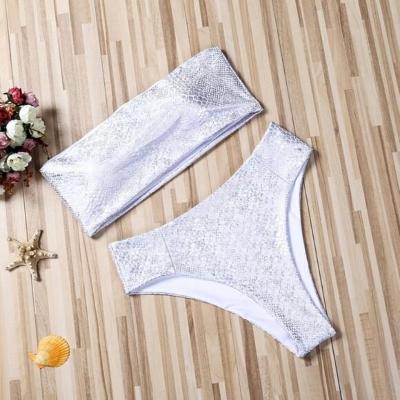 HIGH WAISTED SNAKE PRINT BANDEAU BIKINI SET - Picture 5 of 6